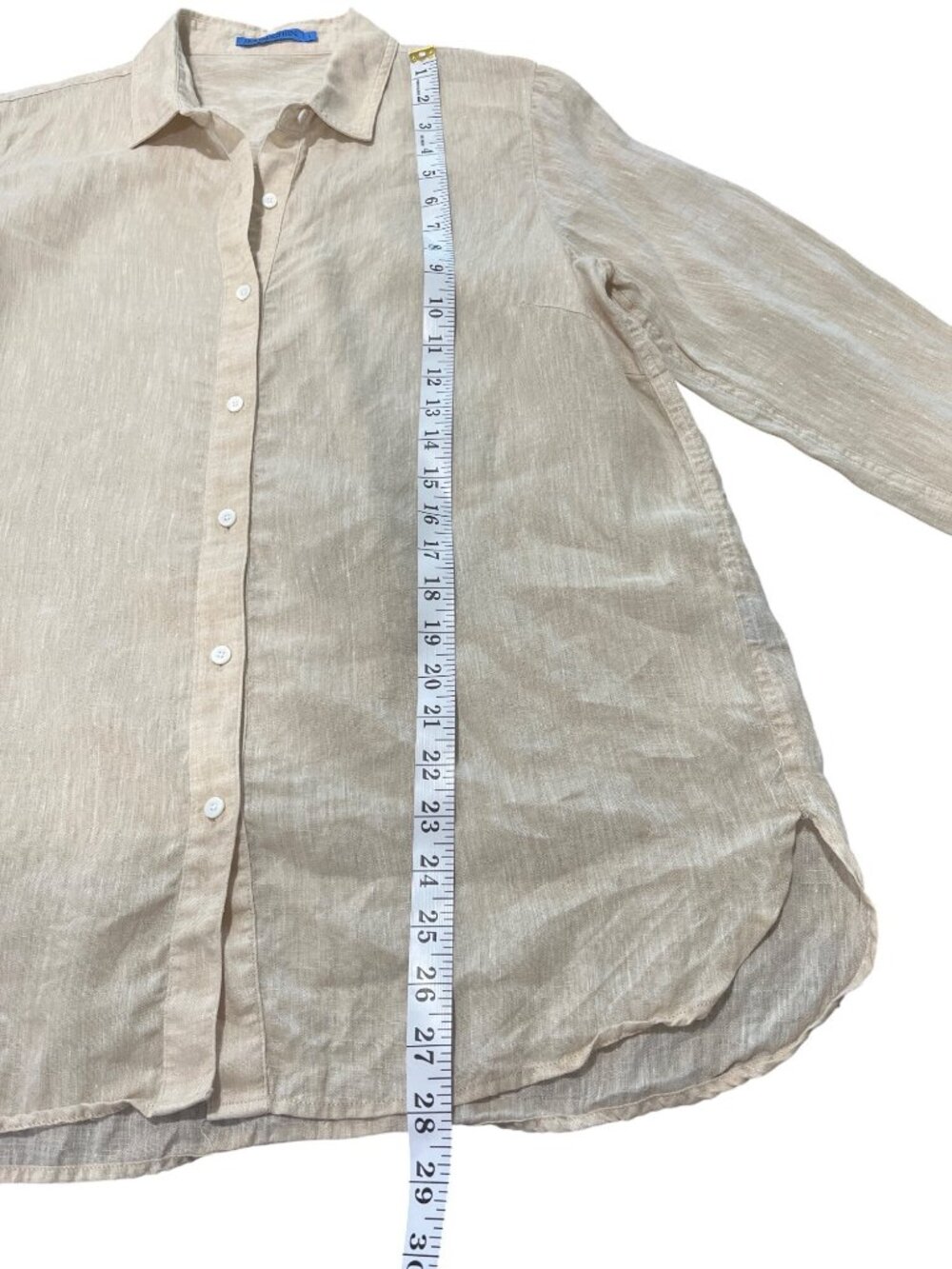 J. McLaughlin Womens Size L Button-Up Top 100% Linen Shirt Beige Long Sleeve - Picture 5 of 8